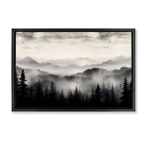 Stupell Industries Black and White Gradient Mountains by LSR Design Studio Black Floater Frame Nature Graphic Art Print 21 in. x 31 in.