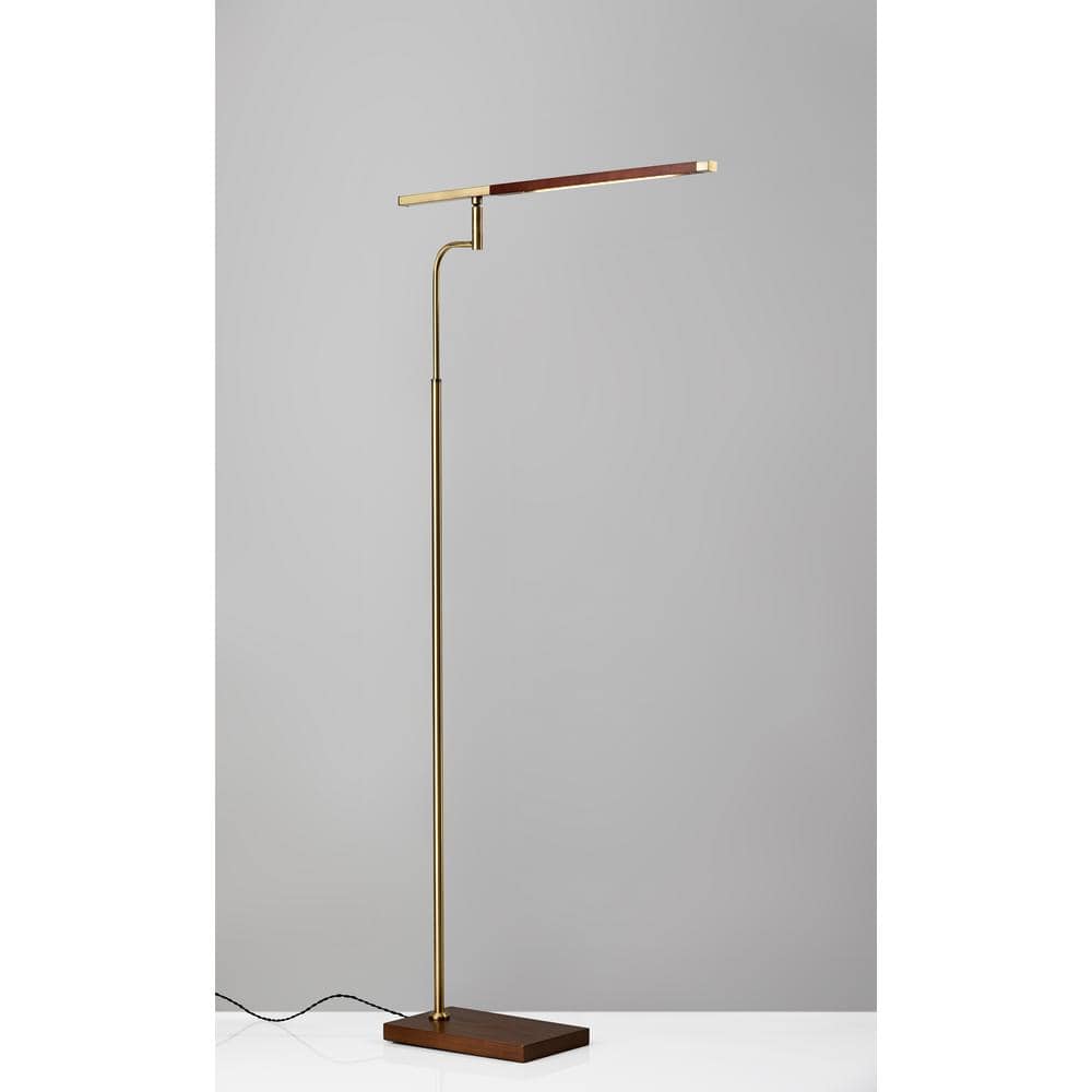 Adjustable Barrett LED Floor Lamp with Walnut Wood & Antique Brass