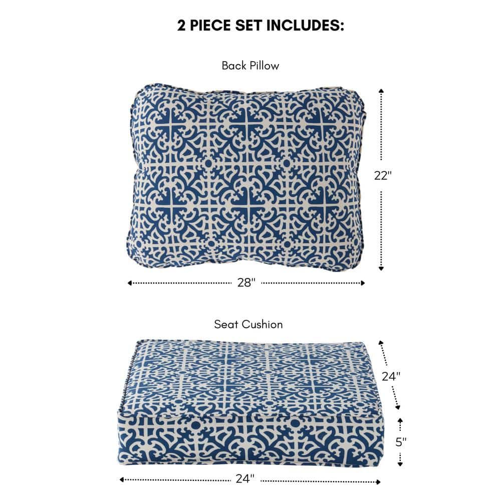 Indigo Lattice 24" Box Foam Fill Outdoor Chair Cushion Set