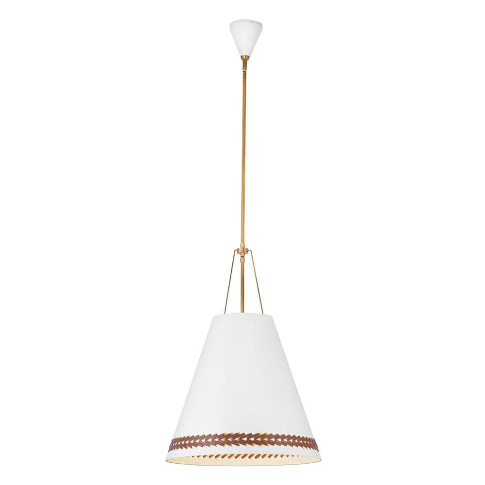 Brickell 20 in. 3 Light 60-Watt Matte White/Hazelnut Leather Pendant Light