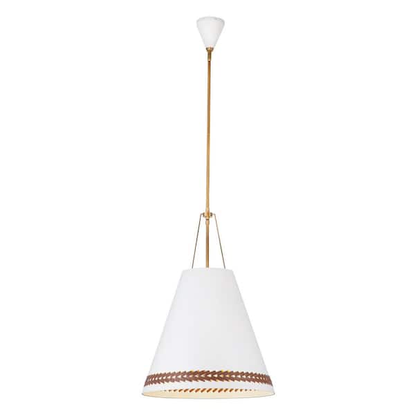 Brickell 20 in. 3 Light 60-Watt Matte White/Hazelnut Leather Pendant Light