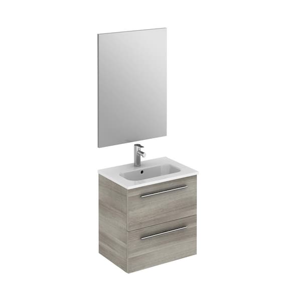 ROYO Street pack 20 in. W x 14 in. D Vanity in Sandy Grey with Vanity Top in White with White Basin and Mirror