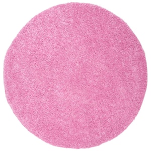 August Shag Pink 5 ft. x 5 ft. Round Solid Area Rug