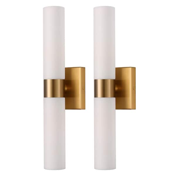 18 in. 2-Light Modern Gold Double Tube Wall Sconce, Sleek Up and Down Light Fixture for Bathroom, Bedroom, or Hallway