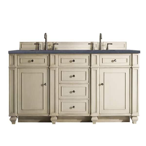 James Martin Vanities Bristol 60 in. W x 23.5 in. D x 34 in. H Double Vanity in Vintage Vanilla with Quartz Top in Charcoal Soapstone