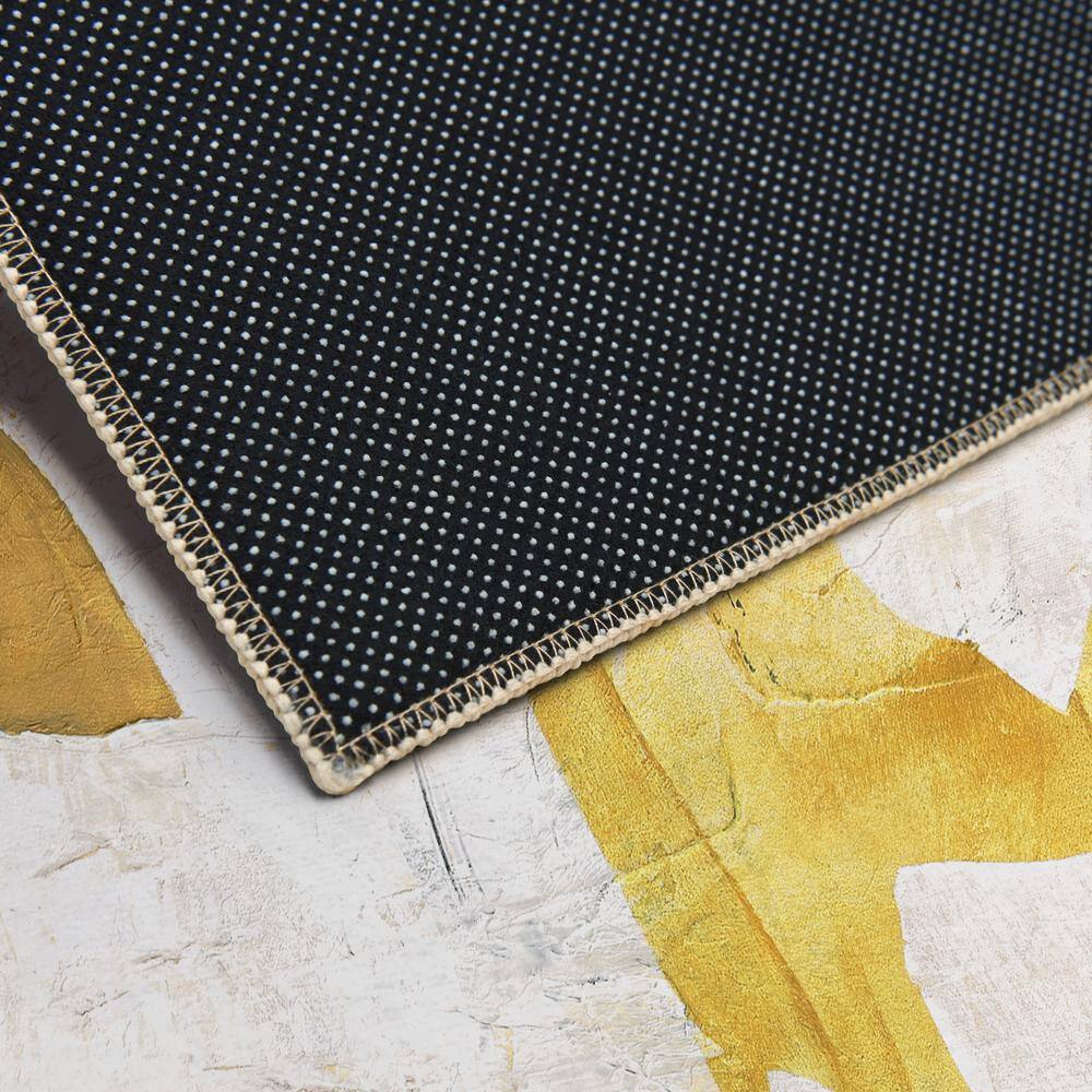 Large Black and Yellow Abstract Synthetic Area Rug