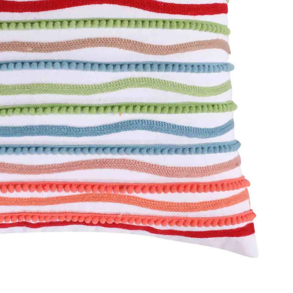 Multicolor Striped Pom Pom Embroidered Nursery Throw Pillow