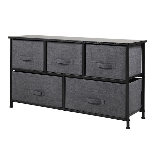 Wateday Gray Storage Chest with 5-Fabric Drawers 21.50 in. H x 11.80 in. W x 39.40 in. D