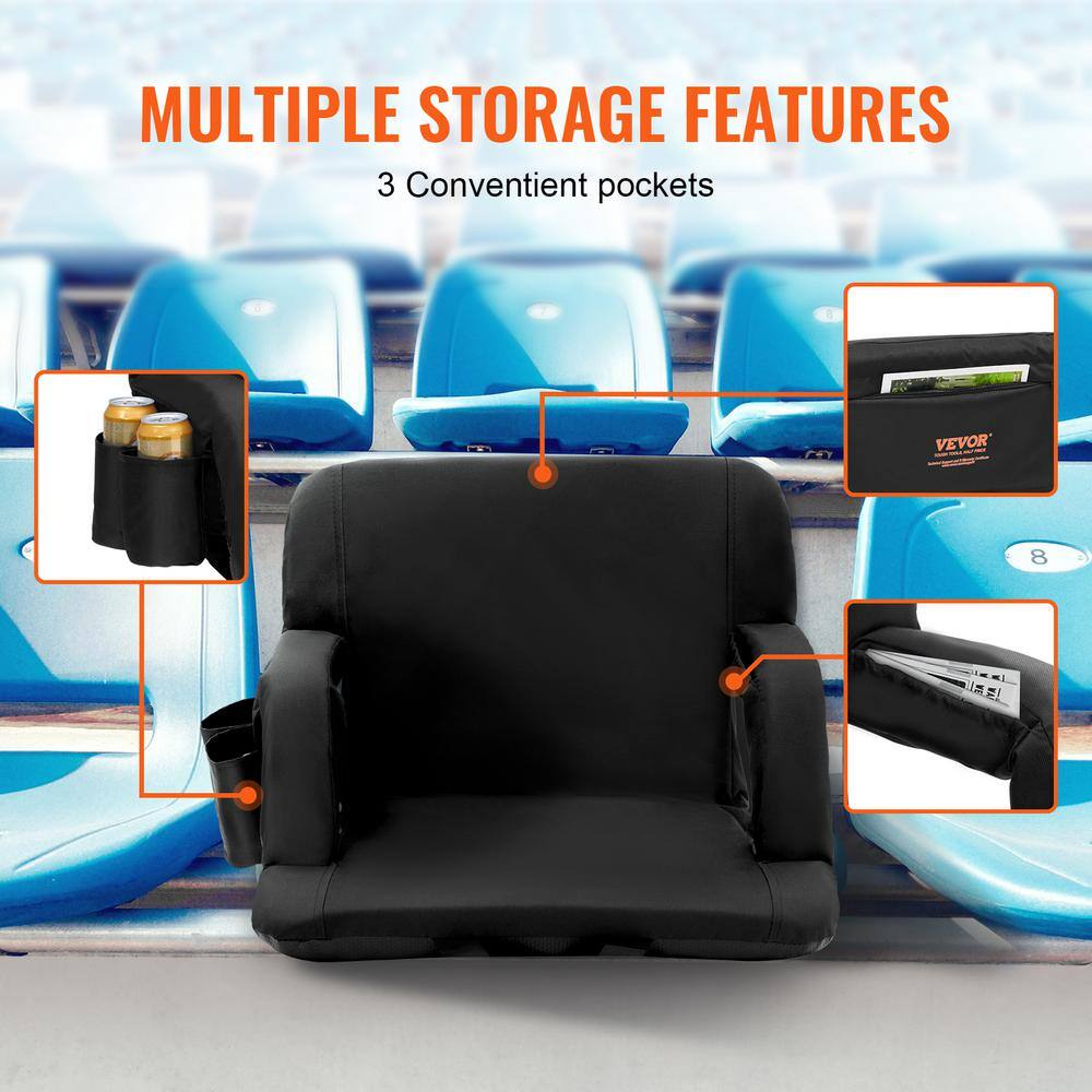 Black Portable Reclining Stadium Seat with Back Support, Set of 2