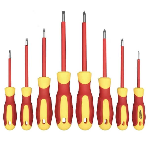 Insulated 8-Piece Screwdriver Set Magnetic Tips 1000-Volt Heavy Duty Phillips Slotted with Case Red Hand Tool