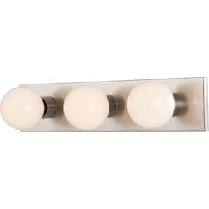 3-Light Indoor Brushed Nickel Movie Beauty Makeup Hollywood Bath or Vanity Light Bar Wall Mount or Wall Sconce