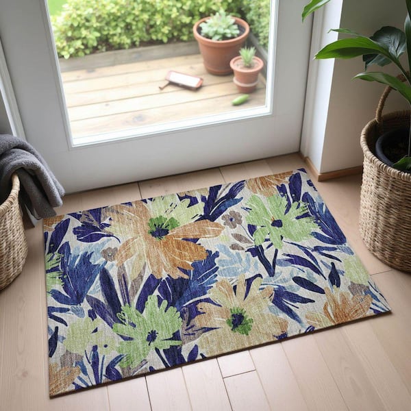 Mayfield Premium Machine Washable Abstract AMF1481 Navy 2 ft. x 3 ft. Area Rug