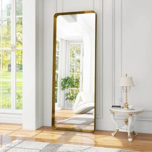 21 in. W x 64 in. H Rectangular Modern Gold Aluminum Framed Rounded Full Length Mirror