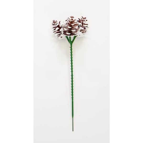 1.5 in. White Tip Plastic Pine Cone x 3 on a Christmas Wreath Pick Arrangement, Set of 24