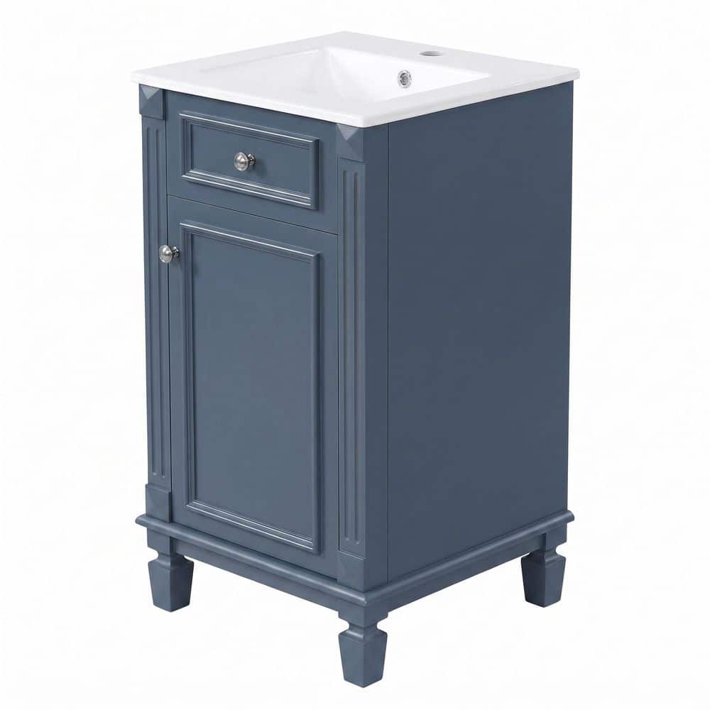 18 in. Freestanding Solid Wood Bath Vanity in Blue with Glossy White Ceramic Top price history on PriceWatchPro