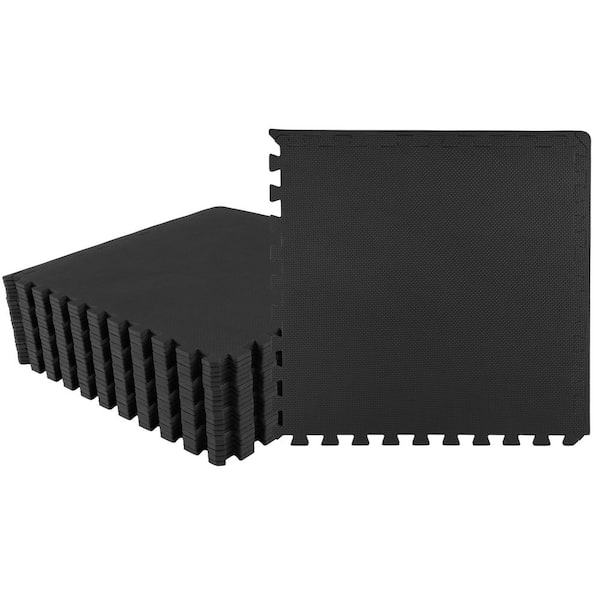 Stalwart Interlocking Black 25 in. W x 25 in. L x 0.5 in Thick Exercise/Gym Flooring Foam Tiles - 24 Tiles/Case (96 sq. ft.)