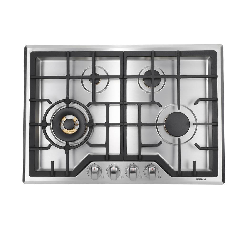 ROBAM 30 in. Gas Cooktop in Stainless Steel with 4 Burners including 20,000 BTU Burner, Silver -  ROBAM-G413