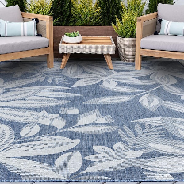 Eco Floral Blue 5 ft. x 8 ft. Indoor/Outdoor Area Rug