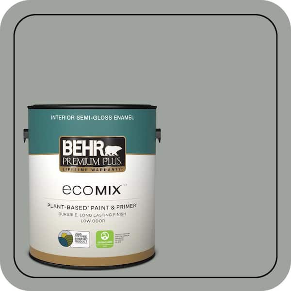 1 gal. #710F-4 Sage Gray Semi-Gloss Enamel EcoMix Plant-Based Interior Paint & Primer