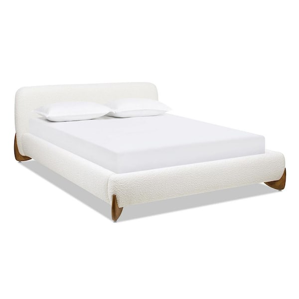 Jennifer Taylor Alpine Boucle Upholstered Puffy Modern Platform Queen Size Bed Frame with Headboard in Ivory White