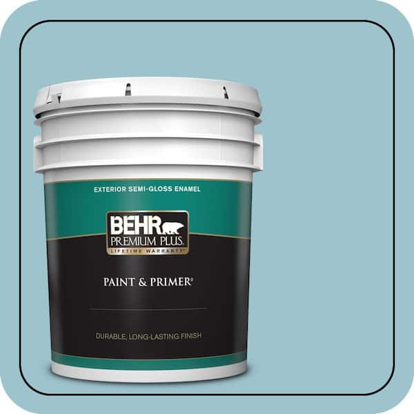 BEHR PREMIUM PLUS 5 gal. #ICC-99 Alluring Blue Semi-Gloss Enamel Exterior Paint & Primer