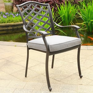 Dark Black Aluminum Outdoor Lounge Dining Chair with Cast Slate Cushions for Garden Patio(2-Pack)