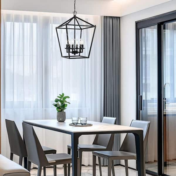 Alfa 16 in. 6-Light Geometric Cage Lantern Pendant Light with Mate Black finish