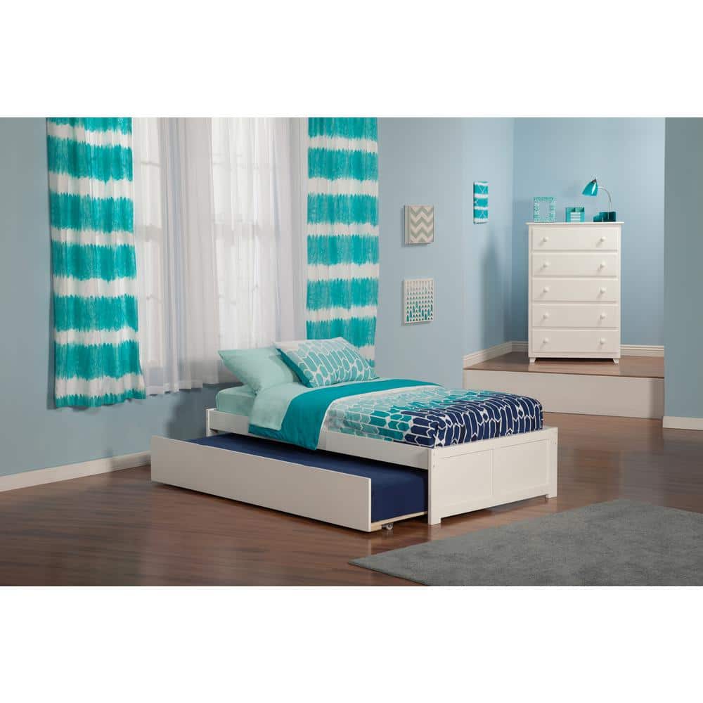 Concord Minimalist White Twin XL Platform Bed with Trundle