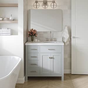 Bristol 36.25 in. W x 22 in. D x 36 in. H Single Sink Freestanding Bath Vanity in Grey with Carrara White Quartz Top