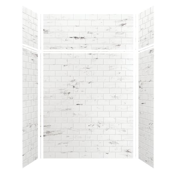 Transolid Saramar 60 in. W x 96 in. H x 36 in. D 6-Piece Glue to Wall Alcove Shower Wall Kit with Extension in White Venito
