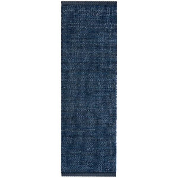 Natural Fiber 2 ft. x 14 ft. Navy Solid Color Runner Rug