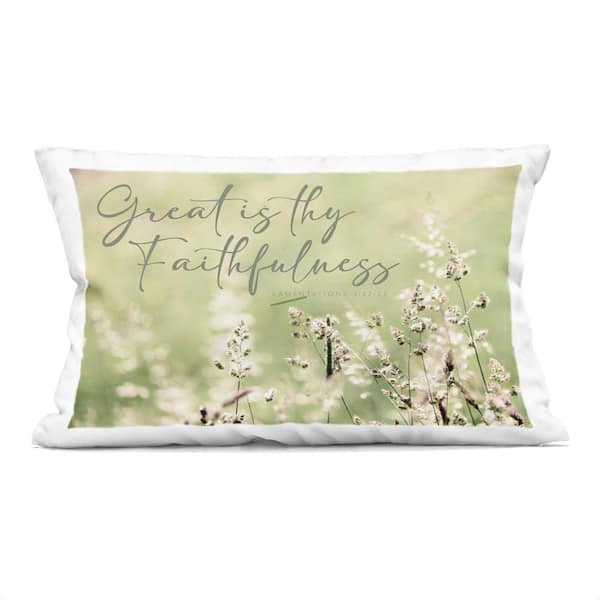 Stupell Industries Spiritual Faithfulness with Florals Green Abstract Polyester 14 in. X 20 in. Throw Pillow
