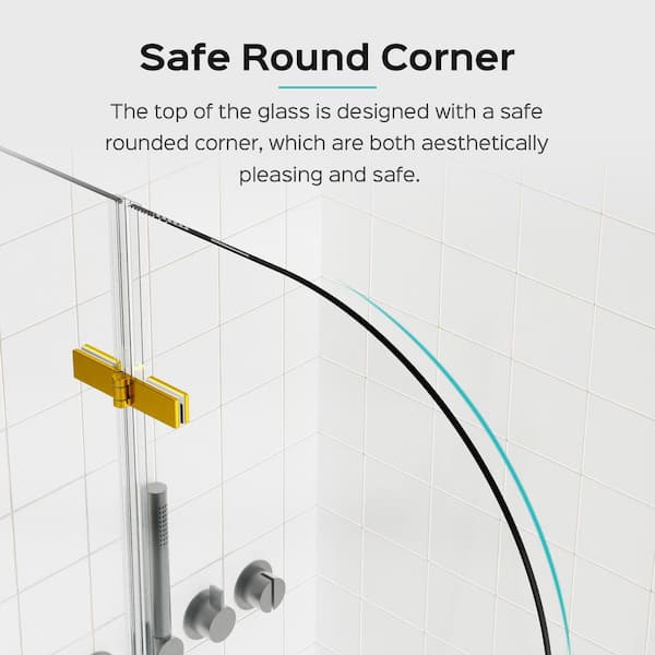 34 in. W x 58 in. H Frameless Pivot Bi-Fold Tub Door in Brushed Gold with Clear Glass