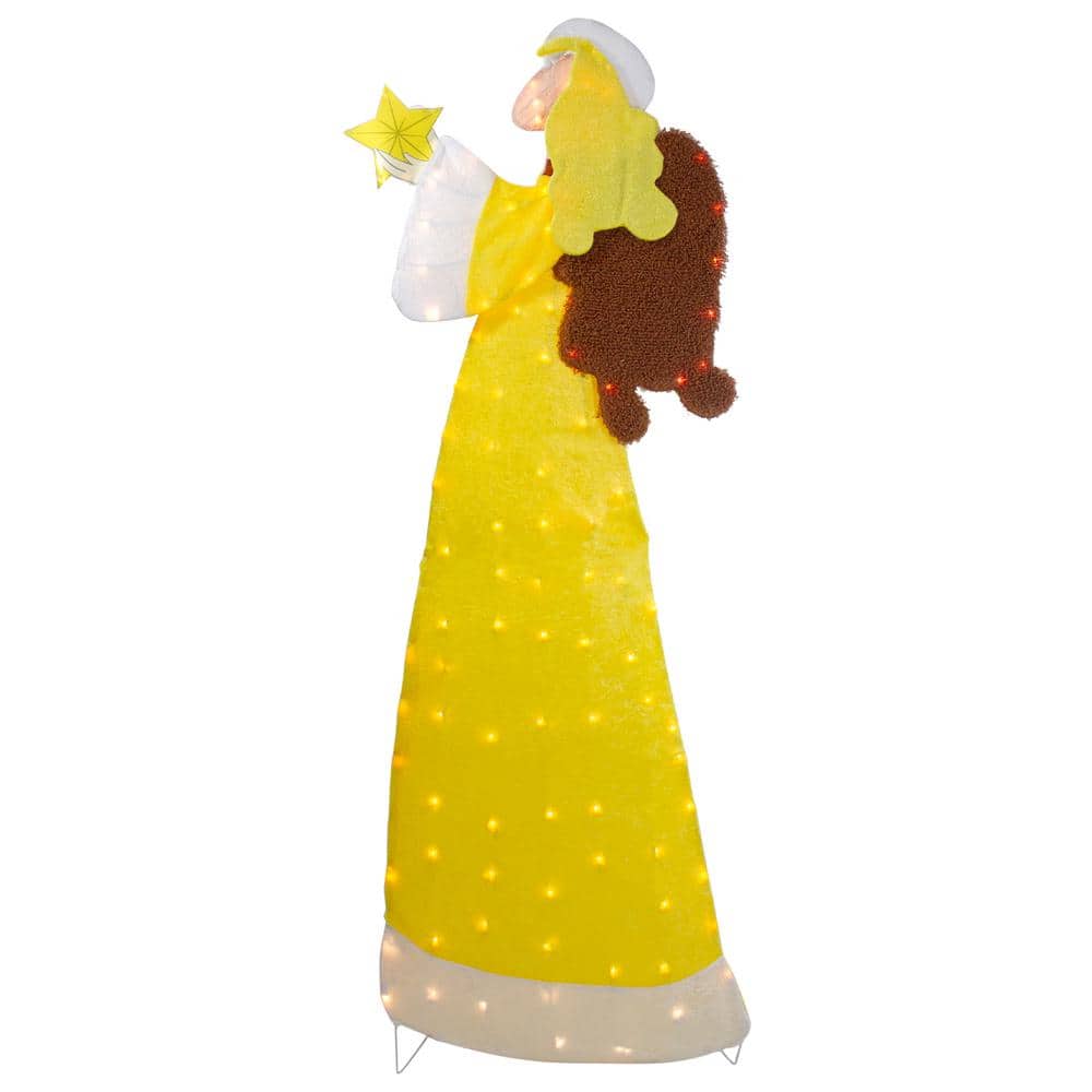 Northlight 72 in. Lighted 2D Yellow Chenille Angel Outdoor Christmas ...