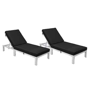 Chelsea Modern Weathered Grey Aluminum Outdoor Chaise Lounge Chair with Black Cushions Set of 2