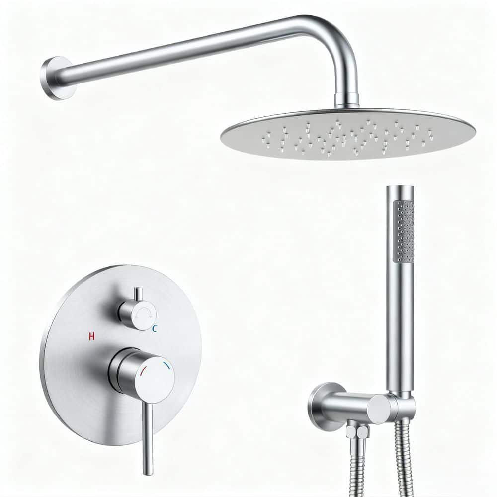 1-Spray Patterns Shower System 10 in. Wall Mounted Square Dual Fixed and Handheld Shower Head in Brushed Nickel price history on PriceWatchPro
