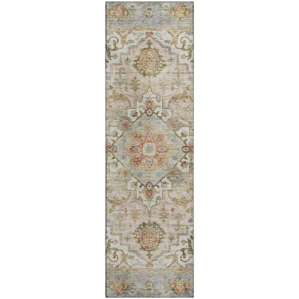 Mayfield Premium Machine Washable Abstract AMF2163 Beige 2 ft. x 7 ft. Runner Rug