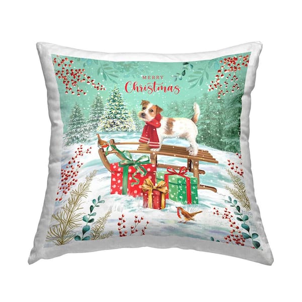Merry Christmas Dog Sled Multi-Color Print Polyester 18in. X 18in. Throw Pillow
