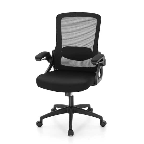 PHI VILLA Fabric Seat Cushioned Ergonomic Drafting Chair in Black with Flip-up Arms