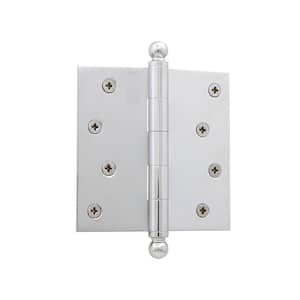 4 in. Ball Tip Residential Hinge with Square Corners in Bright Chrome