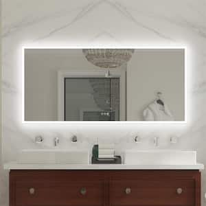 60 in. x 28 in. Large Rectangular Framed Wall Anti-Fog LED Bathroom Vanity Mirror in White