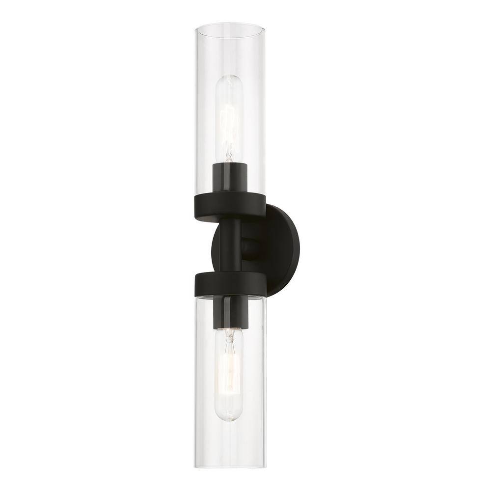 Black Steel 2-Light Vanity with Clear Glass Shades