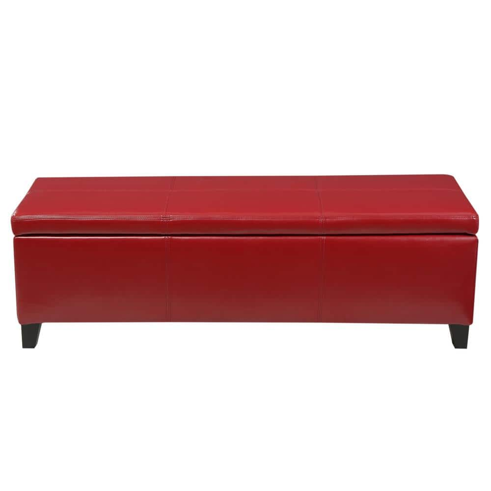 Red leather store bench