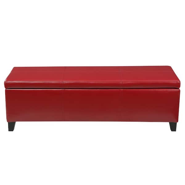 Noble House Glouster Red Faux Leather Storage Bench