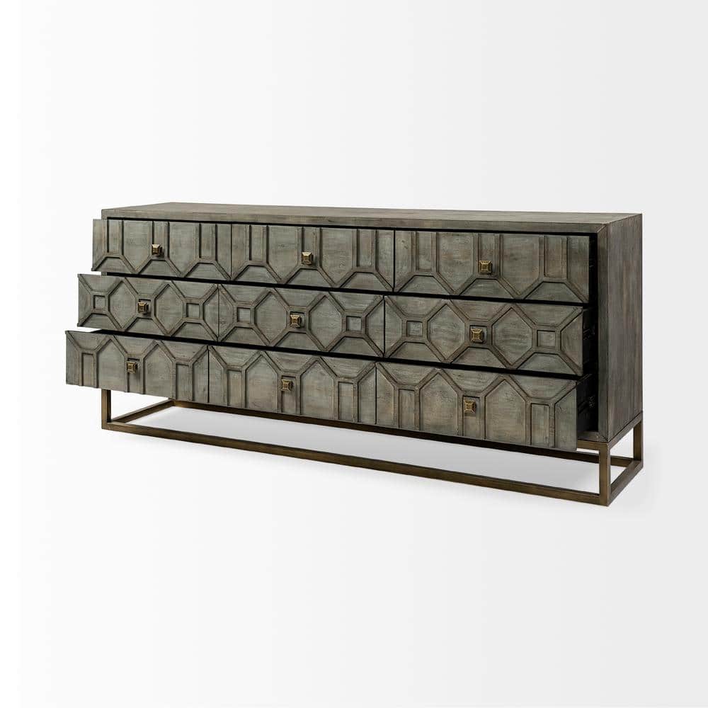 Dezi 70'' Natural Wood Farmhouse Sideboard with Brass Accents