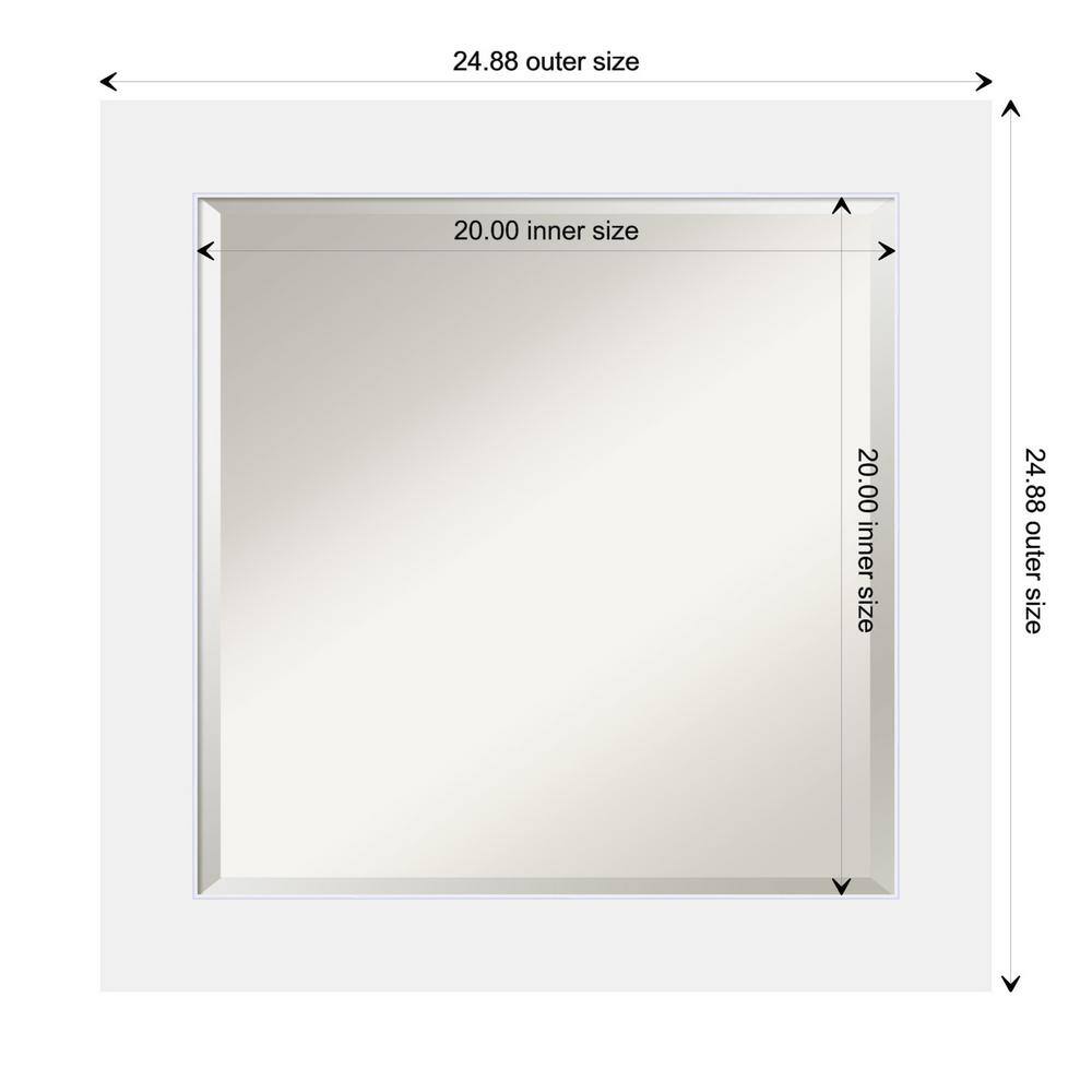 Contemporary White Wood 25" Square Bathroom Vanity Mirror