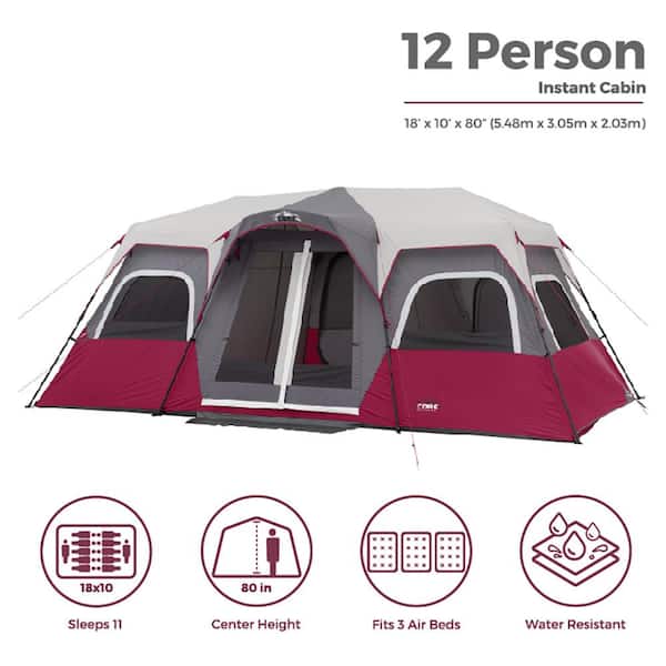CORE 18 ft. x 120 in. Equipment 12-Person Double Door Instant Cabin Tent in  Wine 40168 - The Home Depot