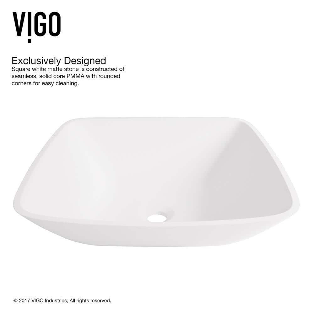 Elegant Matte White 13.75'' Square Stone Vessel Bathroom Sink
