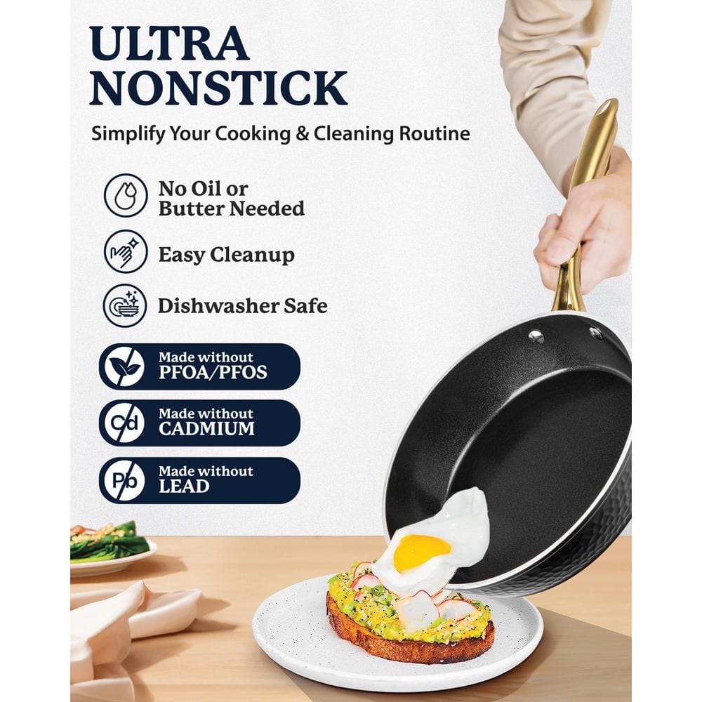 Granitestone 12'' Black Aluminum Nonstick Fry Pan with Gold Handle