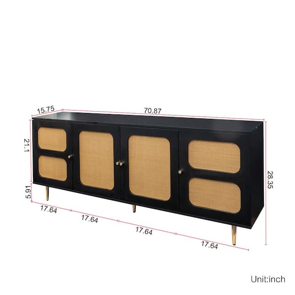 Modern TV Stand Fits TV's up to 80 in. with Adjustable Shelves for Living Room, Dining Room, Bedroom (Black)